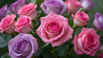 Fototapeta premium A beautiful bouquet of pink and white roses, perfect for a wedding or Valentine's Day gift