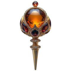 Intricate antique ornate glass orb with jewel embellishments and a pointed base isolated on transparent background