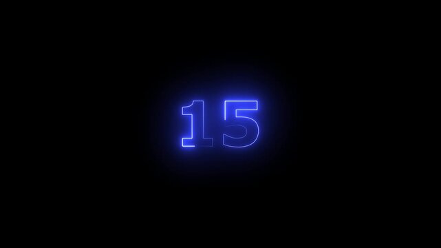 Glowing Neon Text Number 15 Animation     &ndash; Bright Neon Number Countdown Icon on Black Background for Timers, Intros, Digital Displays, and Motion Graphic Projects