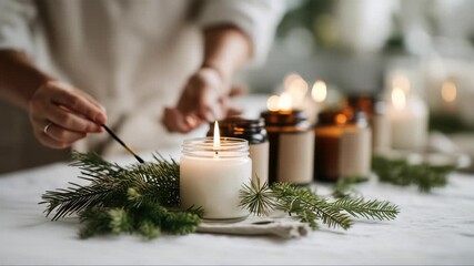 Creating a calming atmosphere with handmade candles during a cozy winter afternoon in a home setting