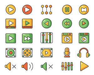 Comprehensive collection of music player interface elements and controls for digital applications isolated on transparent background