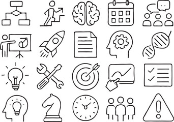 Fototapeta premium Business and Strategy Icons Hand Drawn Outline Collection flowchart career ladder