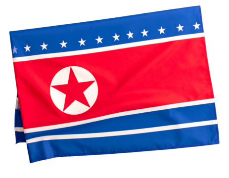 Folded North Korea Flag with Fabric Creases, isolated on a transparent background.