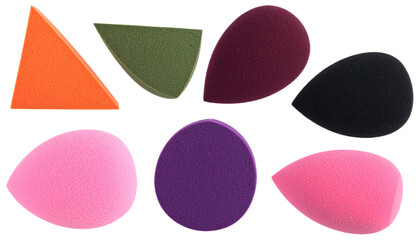 Diverse makeup sponges in vibrant colors offer flawless application for beauty routines and tutorials