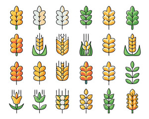 Stylized outline of a wheat ear or grain stalk graphic element isolated on transparent background