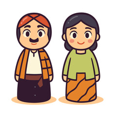 illustration of young man and woman standing with traditional suit