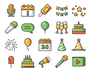 A vibrant design celebrating party planning and event organization with festive elements isolated on transparent background