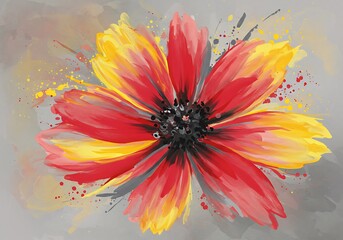 赤と黄色の抽象花絵画