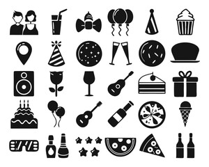 A stylized glyph icon representing a festive gathering of people enjoying a celebration or event isolated on transparent background