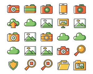 A simple thin line logo featuring a photo upload icon with a modern and clean aesthetic isolated on transparent background