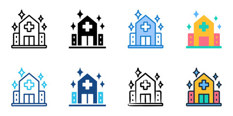 Hospital cleaning icon set multiple style collection 