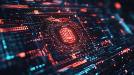 Obraz premium Cyber security and data protection concept with futuristic technology interface, network privacy shield, online internet access safety, business information security, and digital defense against cyber