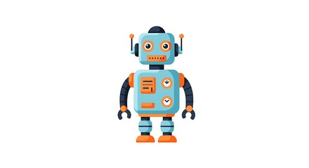 Robot standing alone on a white background, viewed from the front