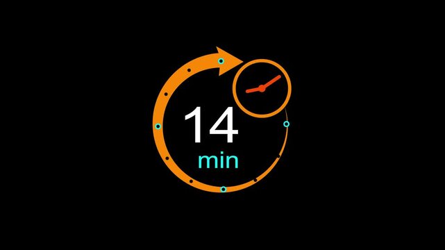 Abstract clock icon animation. arrow Clock 14 minute icon Digital and analog clock 14 minutes isolated on white background. and creating a stunning video.4k video	
