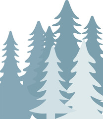 Minimalist pine tree forest illustration in winter colors. Nature landscape for greeting card, season banner.