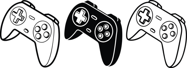 Three Game Controllers in Black and White Ready for Digital Gaming Illustration or Graphic Design Element ©  photo99