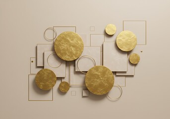幾何学模様 金色円形 抽象画 背景