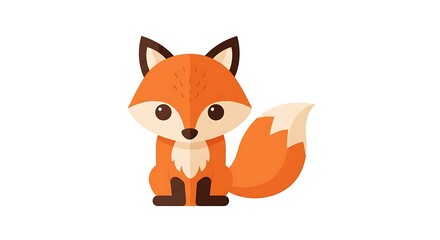 Obraz premium Adorable cartoon fox illustration sitting on plain white background