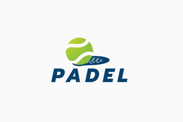 Padel logo template witha tennis ball and a padel racket silhouette as the shadow. Great for clubs, courts, padel stores, apparel, etc.