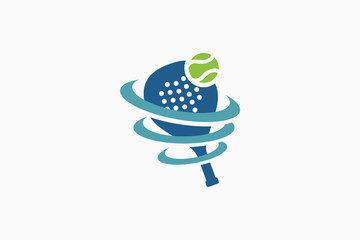 Padel logo template featuring a racket, hurricane, and tennis ball. It's great for clubs, courts, padel shops, apparel, etc.
