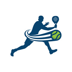 silhouette of a male padel player combined with a moving tennis ball. It's great for clubs, courts, padel shops, apparel, etc.