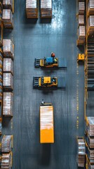 Forklifts moving cargo pallets
