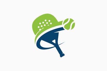 Padel logo template with a ball passing through a racket. It's great for clubs, courts, padel shops, apparel, etc.