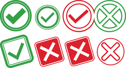 Vector graphic of green check marks and red x symbols for validation and user interface design