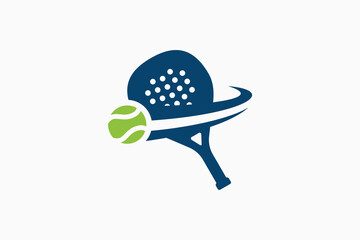 Padel logo template with a ball passing through a racket. It's great for clubs, courts, padel shops, apparel, etc.