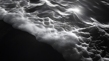 Ocean waves crashing with foamy water dramatic black and white scene shore landscape for nature beauty coastal living serenity concept © aseenz imagine