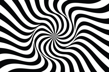 Hypnotic Black and White Optical Illusion Pattern with Swirling Radial Stripes Design