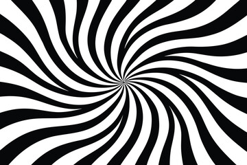 Hypnotic Black and White Swirl Optical Illusion Design with Curved Lines and Vortex Effect