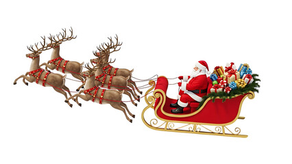 Santa claus sleigh reindeer christmas gifts holiday season festive celebration illustration image vector art on transparent background