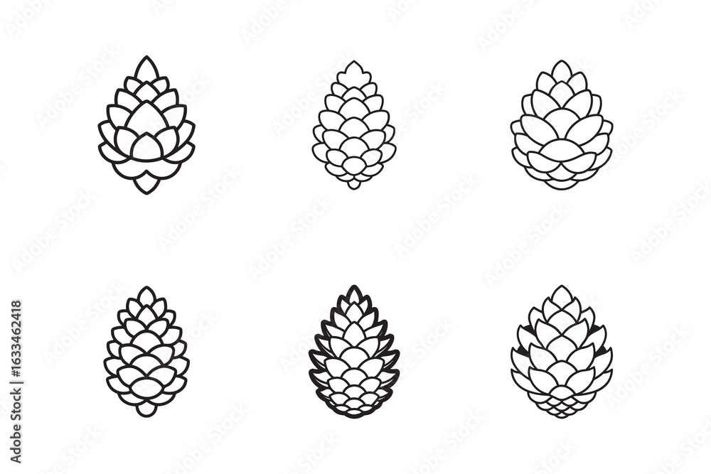 Poster seamless pattern of pine cones vector illustration forest elements line art design natural pattern f