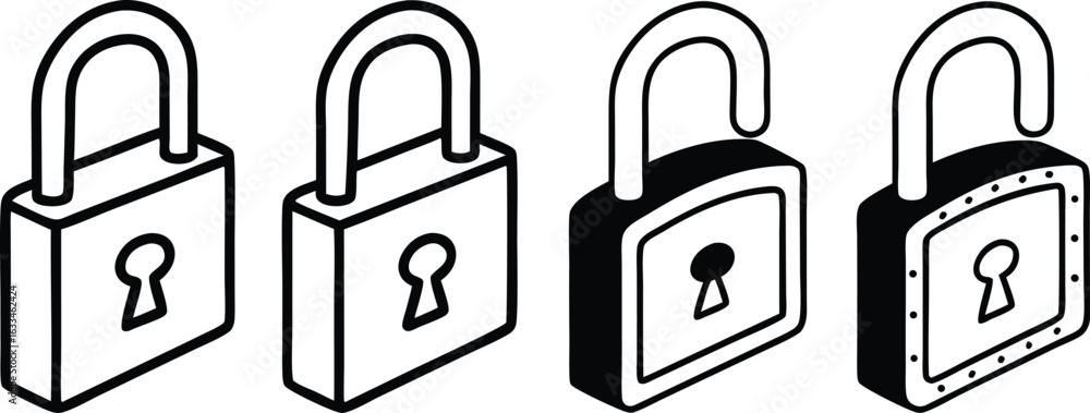 Poster a row of stylized padlocks showing security and protection with open and closed options for concepts