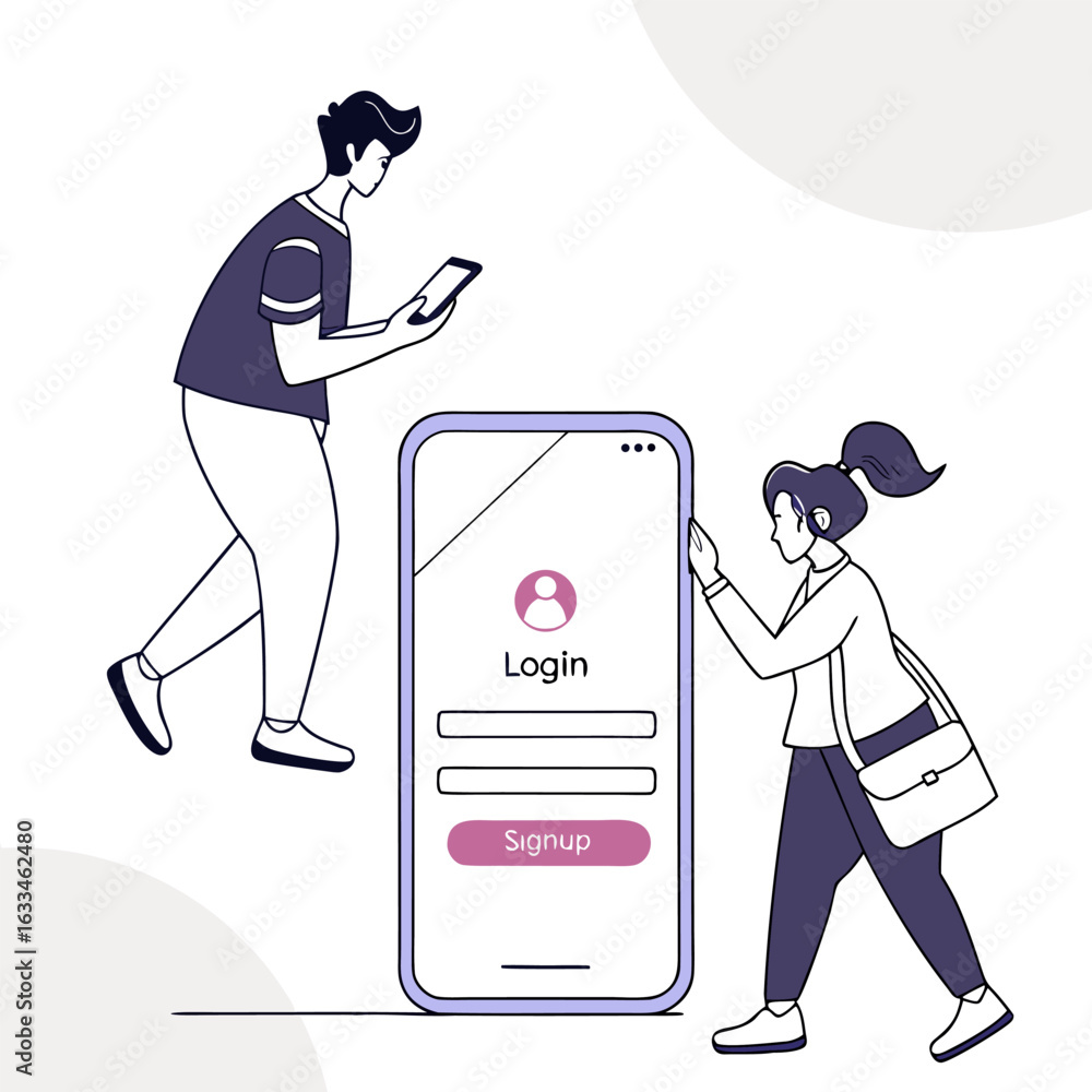 Poster digital identity and access management people interacting with a mobile application for login and si