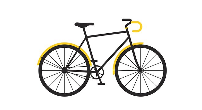 Minimalist Bicycle Illustration with Yellow Accents on White Background