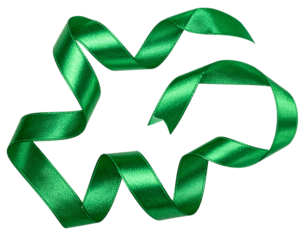 Curled Green Holiday Ribbon with Metallic Shine, Angled View, Isolated