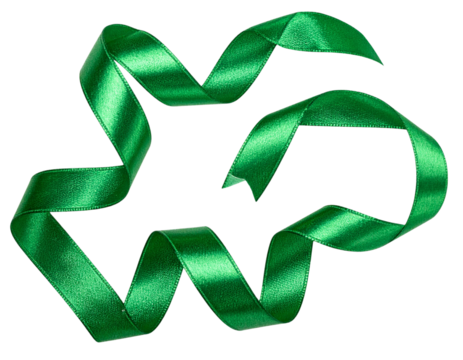 Curled Green Holiday Ribbon with Metallic Shine, Angled View, Isolated