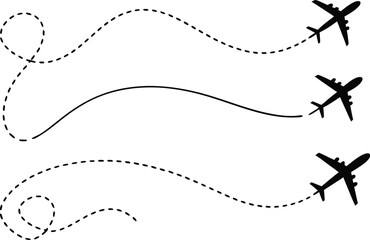 Air Travel Routes and Flight Paths in Vector Illustration with Multiple Airplane Trajectories