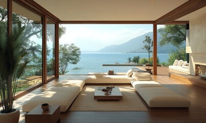 Obraz premium Quiet luxury home interior. Luxurious vacation bedroom decor and furniture, Generative AI