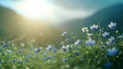 Obraz premium Beautiful Spring Flowers Blooming in Sunny Meadow Landscape