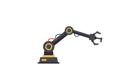 Animated illustration of a robotic arm with a gripper, designed for industrial automation.