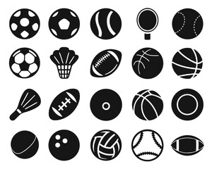 Fototapeta premium Collection of minimal flat line art sports balls including soccer basketball tennis and baseball isolated on transparent background