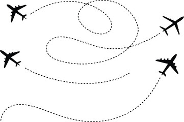 Airplane Route Trajectories with Dotted Lines on a White Background Illustrating Travel and Transportation Vector Design for Commercial Use