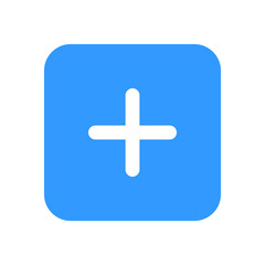 Obraz premium Add or sum icon in a blue box with a transparent background