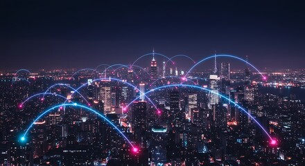 夜景 都市 ネットワーク 接続 グローバル