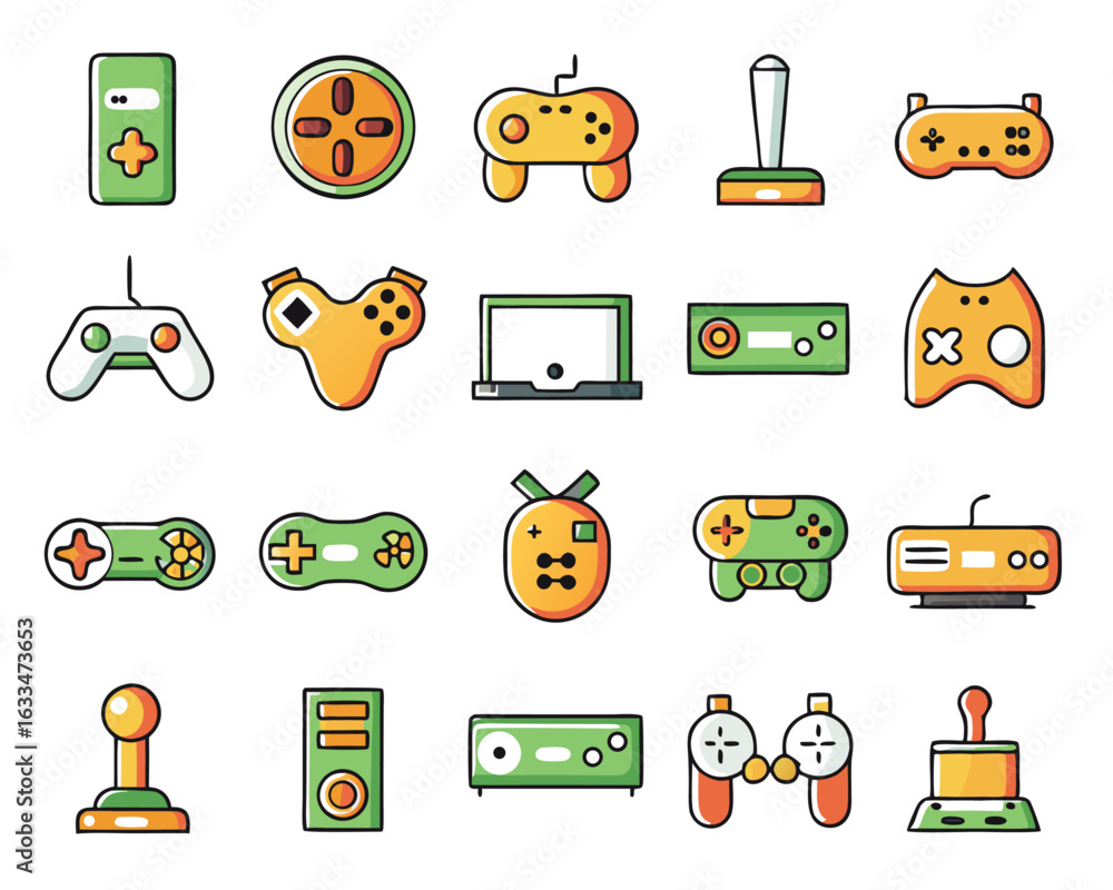 Poster a striking graphic design featuring a video game controller icon presented as part of a collection o