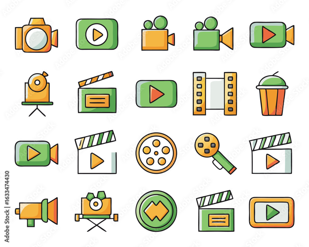 Poster comprehensive collection of essential video playback controls including a camera symbol play button 
