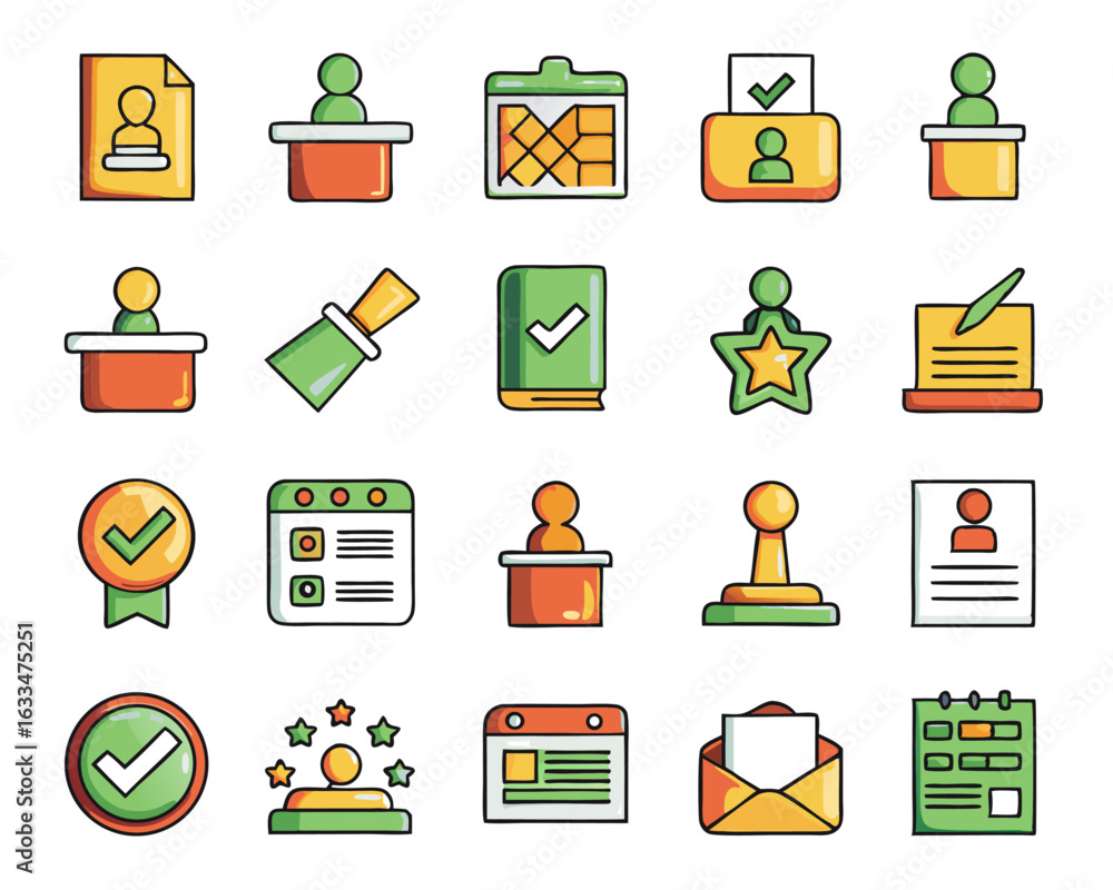 Aufkleber comprehensive collection of voting symbols in distinct black flat and line styles for diverse digita